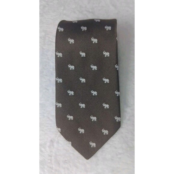 LE Other - VTG Rhymecliffe By Le Bilsmens Neck Tie Chocolate Brown White Elephants Novelty